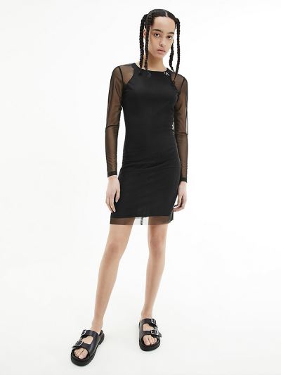 Calvin Klein Ruhák HU162441 | Calvin Klein Double Layer Mesh Bodycon Női Ruha Fekete